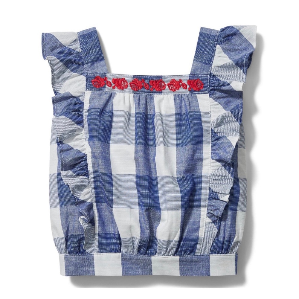 Janie & Jack 3-6month baby girl embroidered red floral blue & white gingham top